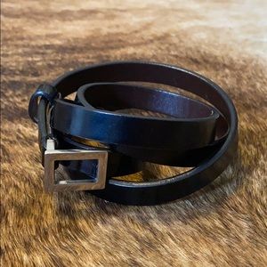 Coach Slim Black Leather Belt with Silver Buckle